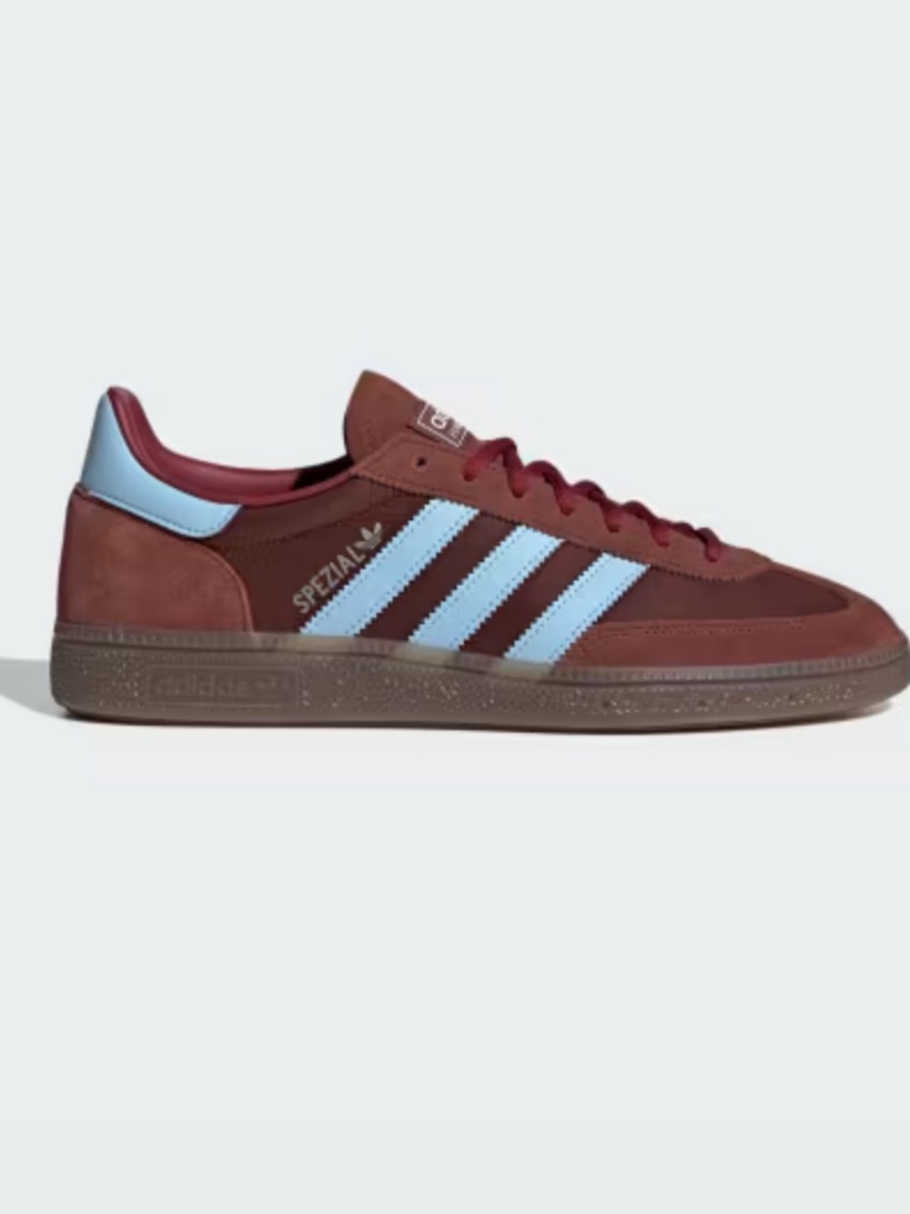 adidas Handball Spezial Sneaker in Burgundy with Light Blue Stripes